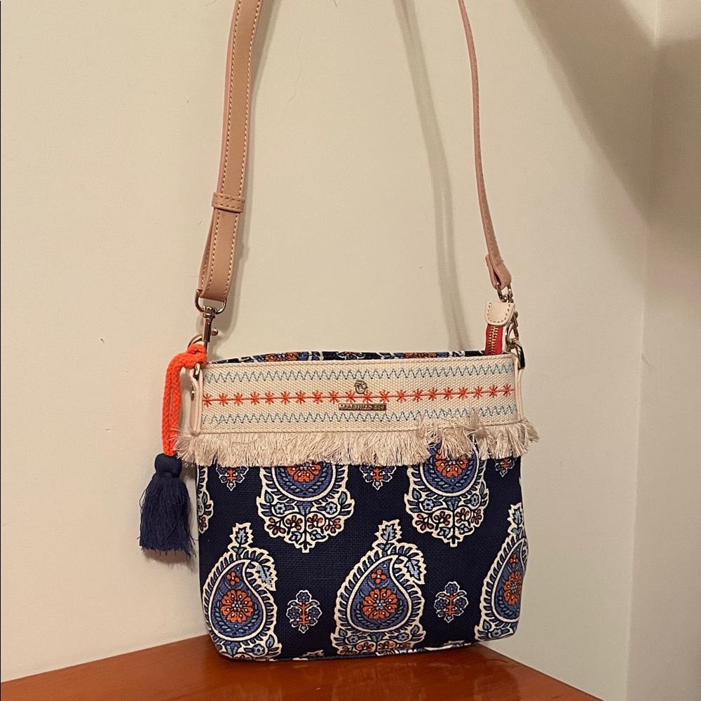 Spartina 449 Navy and Orange Paisley Crossbody Bag